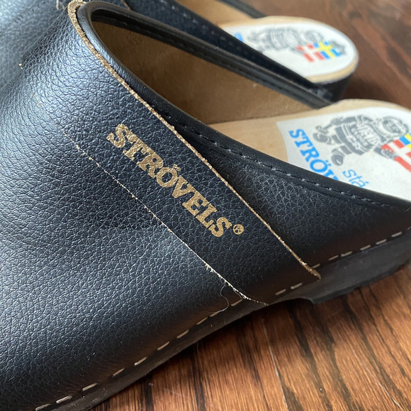 Brand new Vintage Strövels Men EUR 47 Wood Sole Leather Upper black - Picture 3 of 11